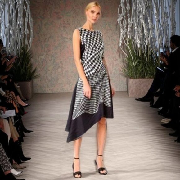 Monse Asymmetrical Black White Hounds Tooth Style Sleeveless Dress, Size Small - Picture 2 of 12